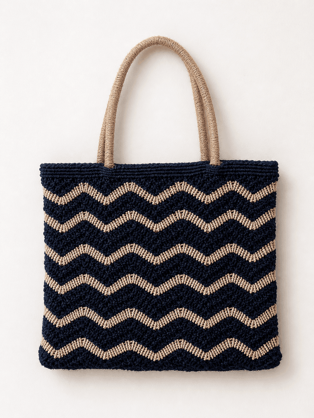 Zigzag Midnight Macrame Shopper