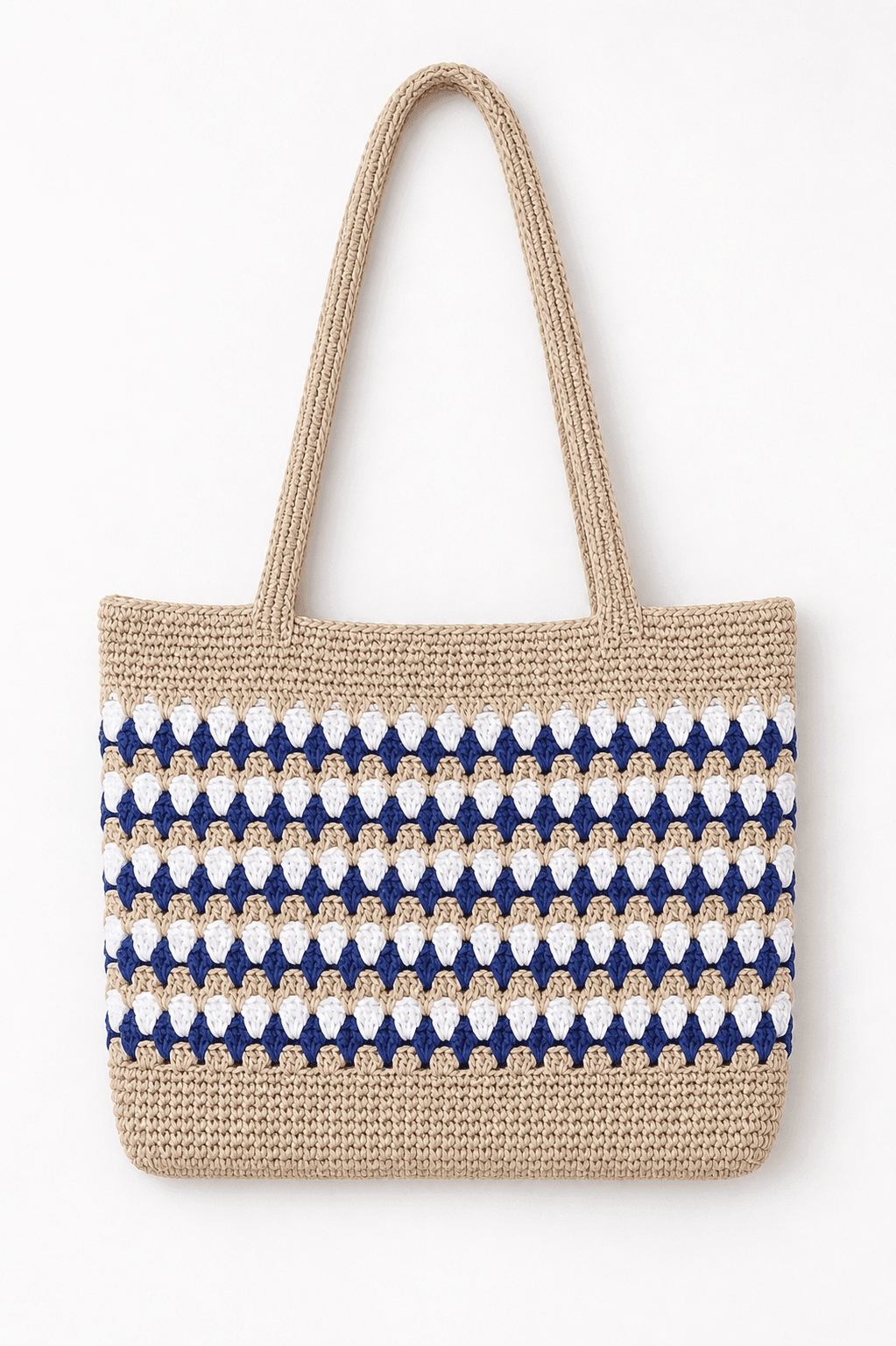 Blue & White Diamond Weave Shopper