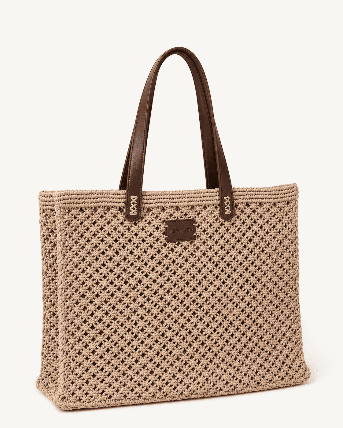 Signature Leather-Tag Macrame Satchel