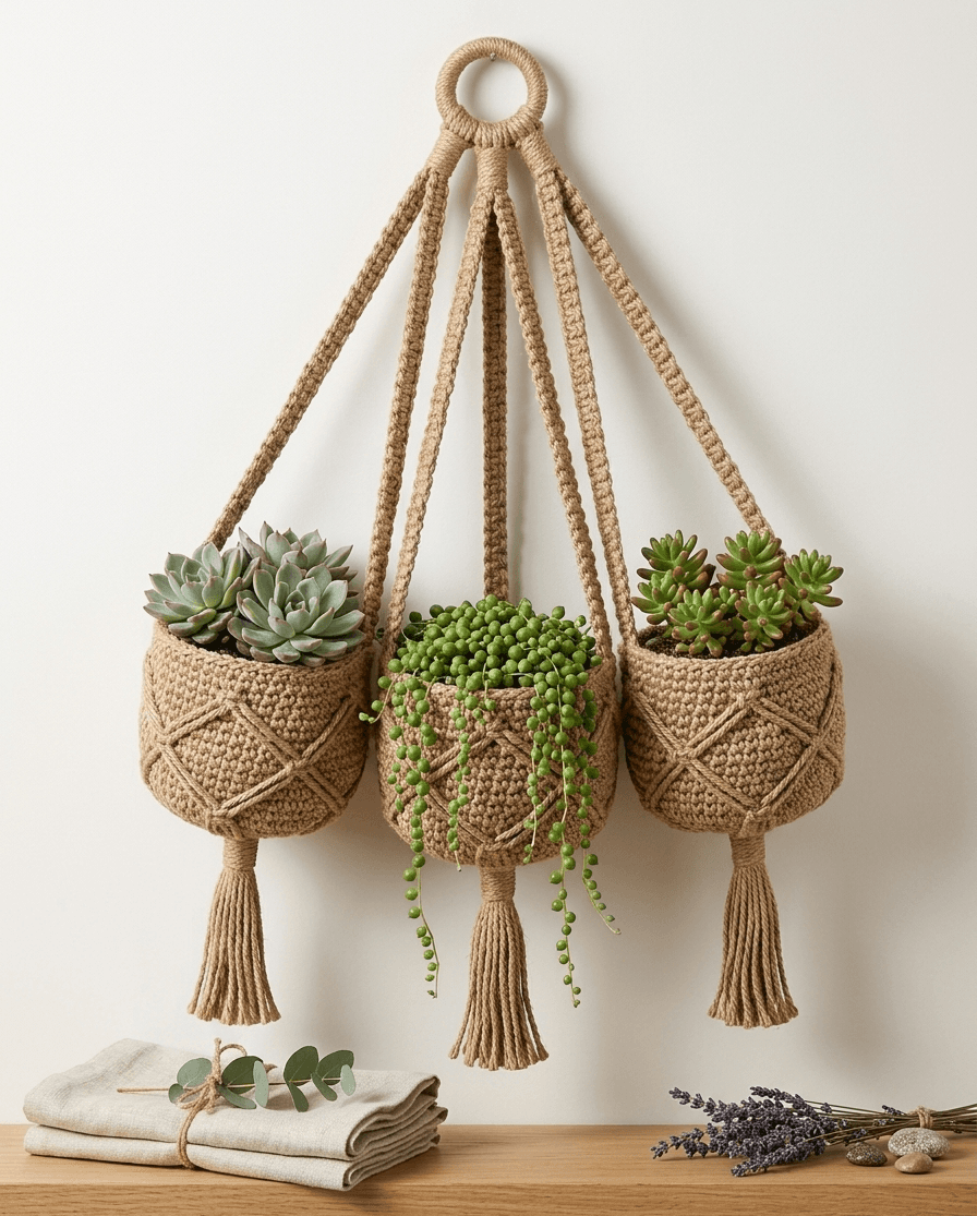 Triple Jute Hanging Planter