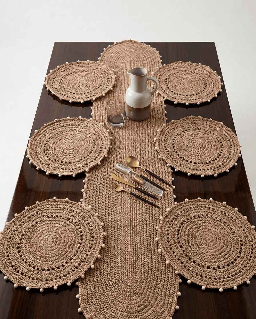 Pom-Pom Jute Tableware Set